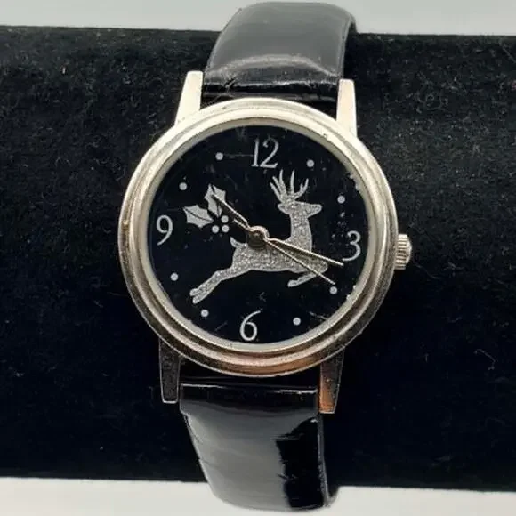 Silver & Black Reindeer Watch