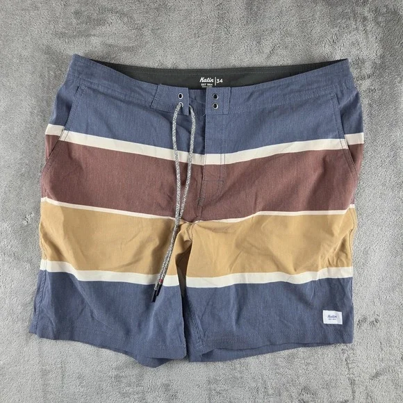 Katin Board Shorts Mens 34(35) Multicolor Stripe Surf Swim Trunks