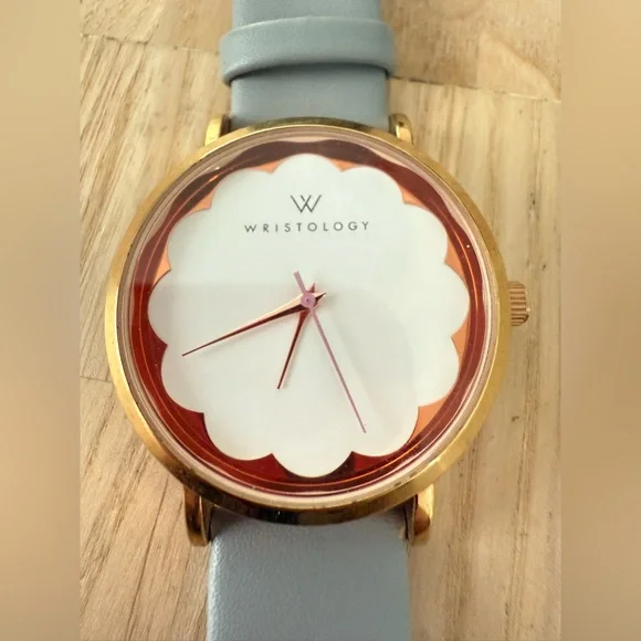 Wristology ladies Olivia gold tone gray leather watch NEW BATTERY