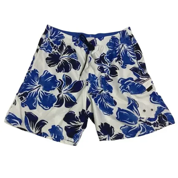 Speedo Swim Shorts Men's Blue/White Floral Aloha Lace Up Size M