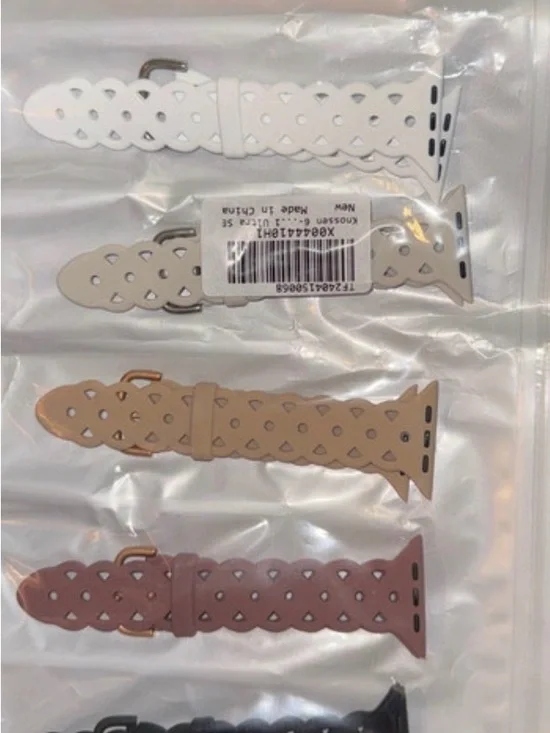 Women’s Scalloped Hole Leather Watch Band - White, Tan, Mauve