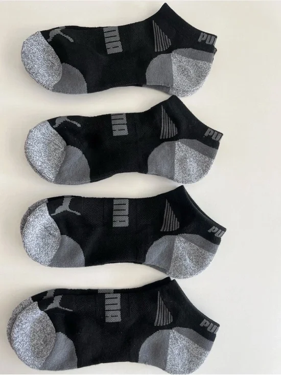 Puma Black and Gray Low-Cut Athletic Socks - 4 Pack