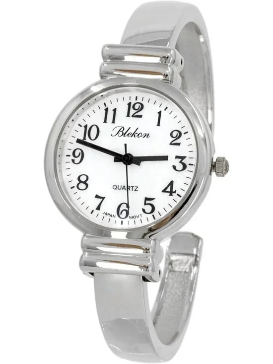 Women's Silver Analog Quartz Classic Solid Easy Read Bangle Cuff Bracelet Watch