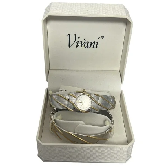 Vivani Women's Two-Tone Silver Gold‎ Tone Quartz Bracelet Wristwatch Watch NEW