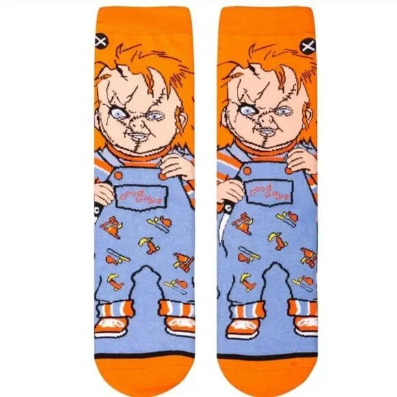 ODD SOX Orange Chucky Good Guys Crew Height Socks NWT‎ Halloween Goth