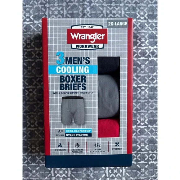 Wrangler Boxer Briefs‎ Men 2XL Multi New 3-Pack Cooling Nylon Stretch 6
