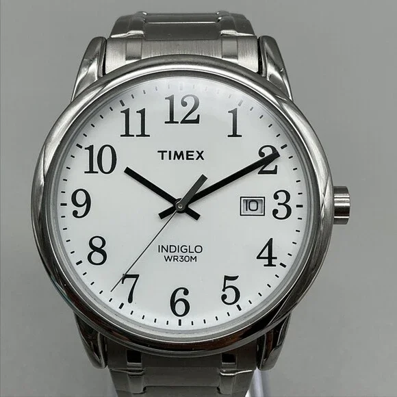 Timex Easy Reader Indiglo Mens Watch 38mm Stainless Date Stretch Band