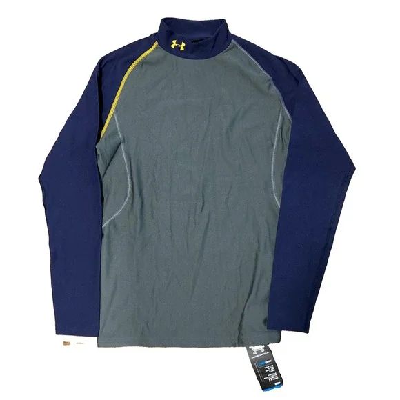 Under Armour ColdGear Shirt Mens S Gray Mock Neck Long Sleeve Athletic Training