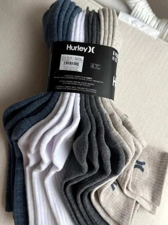Hurley Men's High Ankle Performance Socks 8 Pair Pack Assorted Size 10-13 NWT