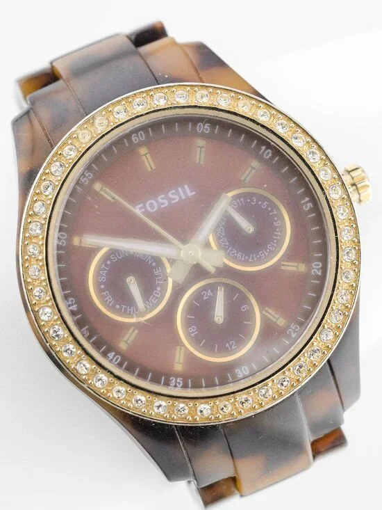 Fossil ES3798 Tortoise Acrylic Crystal Quartz Analog Women's Watch New Battery