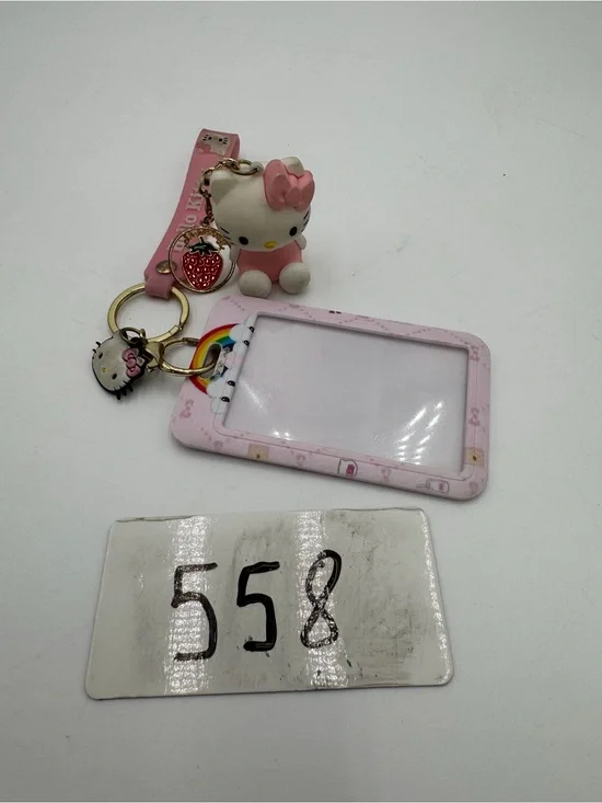 Vintage Hello Kitty Pink Keychain Charm Photo Holder Strawberry Sanrio Lot