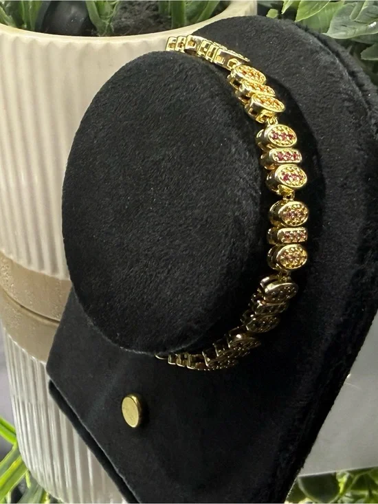 Gold-Tone Bracelet with Pink Crystal Accents