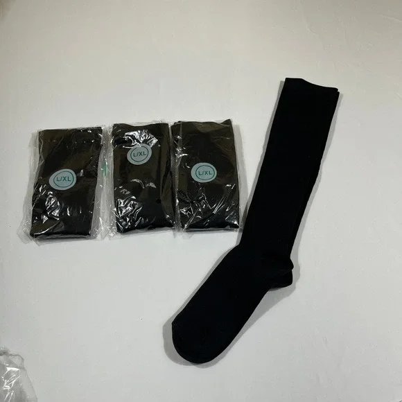 Compression Socks Unisex L/XL Black 4 Pairs Knee High Travel Athletic