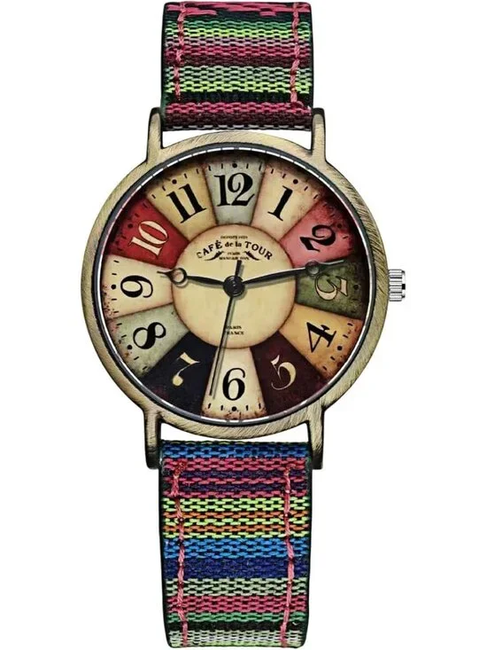 Women's Blue Creative Multicolor Woven Strap Fashion Rainbow Pattern Watches