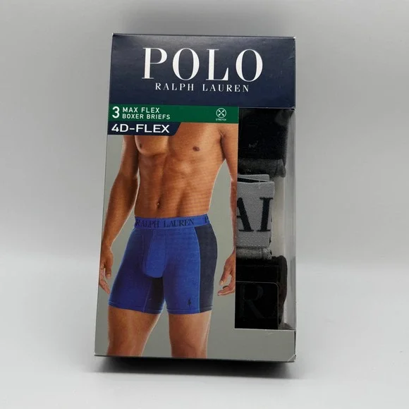 Polo Ralph Lauren Boxer Briefs Mens Medium Black Gray 3-Pack 4D-Flex Max Flex