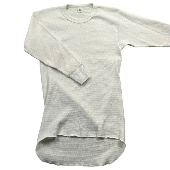 Hanes Thermal Shirt Men L White Vintage Waffle Knit Long Sleeve Base Layer USA