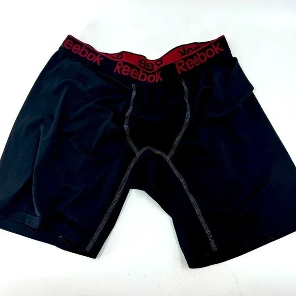 Reebok Mens Performance Boxer Briefs Black Red Logo Waistband Athletic Trunks‎
