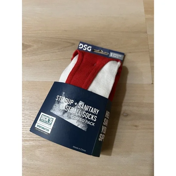 DSG Stirrup‎ + Sanitary Baseball Socks Red and White, Youth Small 13K-4Y