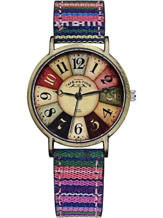 Women's Purple Creative Multicolor Woven Strap Fashion Rainbow Pattern Watches