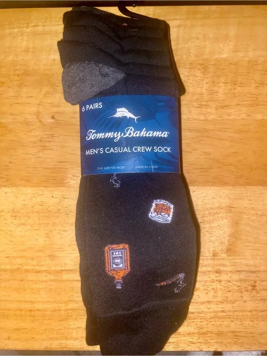 Tommy Bahama Black Casual Novelty Crew Socks with Orange Accent Motifs