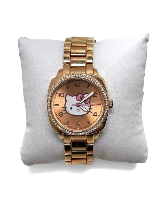 Hello Kitty Rose Gold-Tone Watch With Rhinestone Accents & Stainless Steel Back