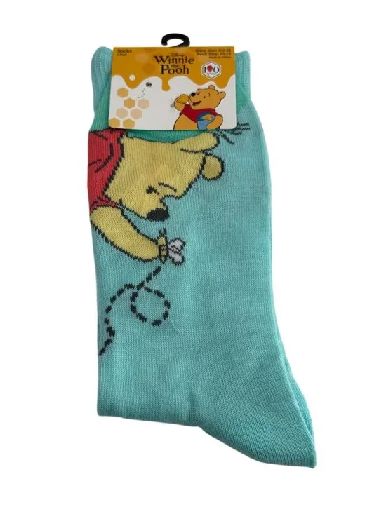 Disney Winnie the Pooh Mens Crew Socks Blue Character Shoe Size 6.5-12 New