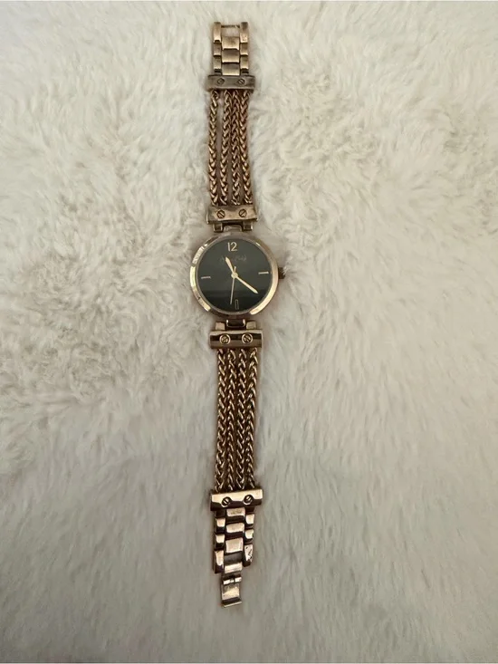 Women's Rose Gold Multi-Chain Bracelet Watch with Black Dial