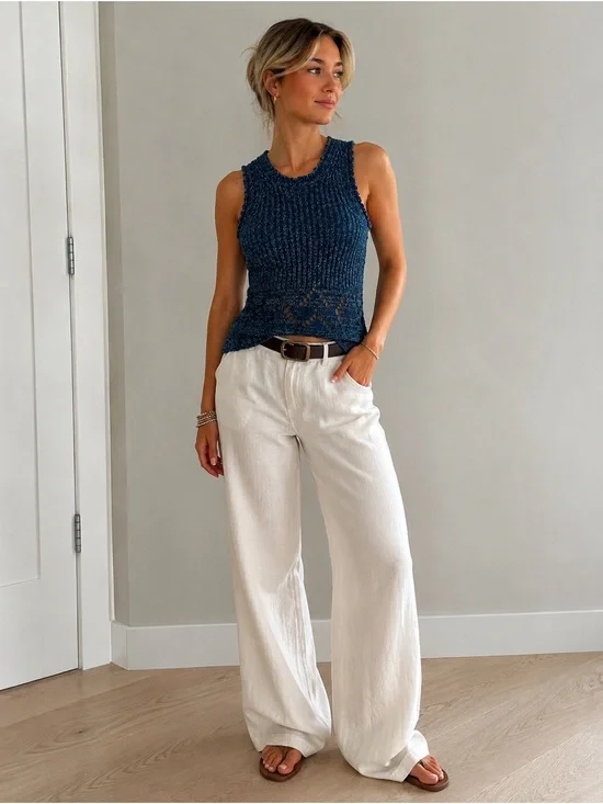 Anthropologie Blue Stitched Sweater Knit crochet Tank Top - Navy Blue XXS