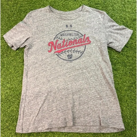 Washington Nationals T Shirt Men L Gray Under Armour Heatgear Baseball MLB Loose