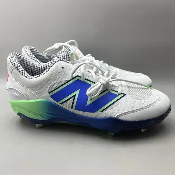 New Balance 3000v7 Baseball Metal Cleats Men Size 13 D White Blue Green Shoe NEW