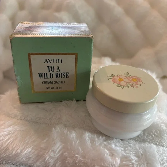 Vintage Avon To A Wild Rose Cream Sachet‎ Miniature Jar With Box