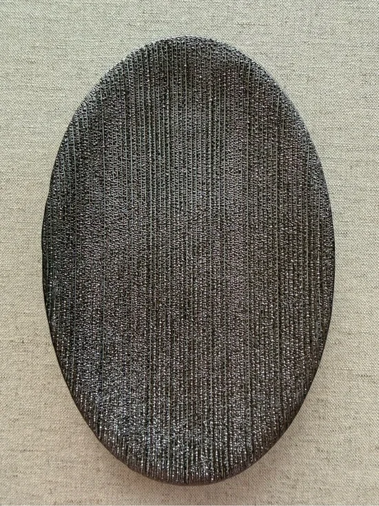 Metallic Silver Textured Oval Soap Dish Modern Vanity Decor