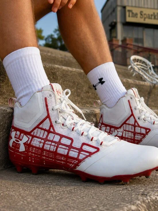 Under Amour‎ White and Red Banshee Mid MC Lacrosse Shoes Size 15