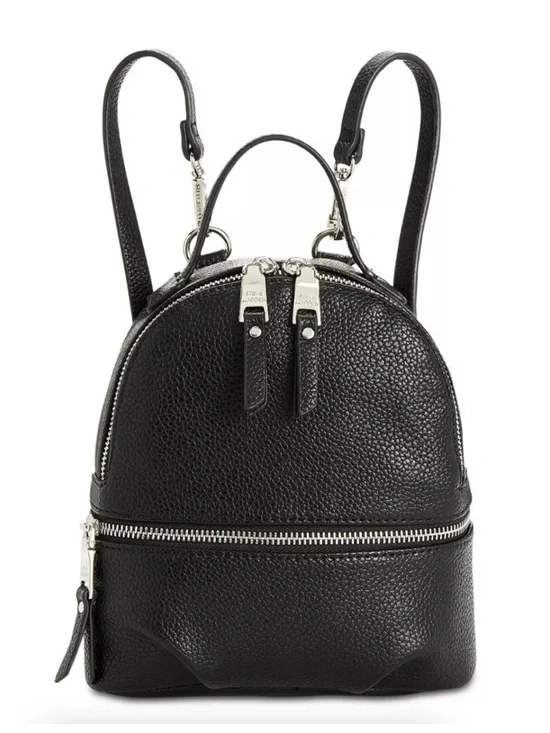 Steve Madden Black Pebbled Leather Mini Backpack