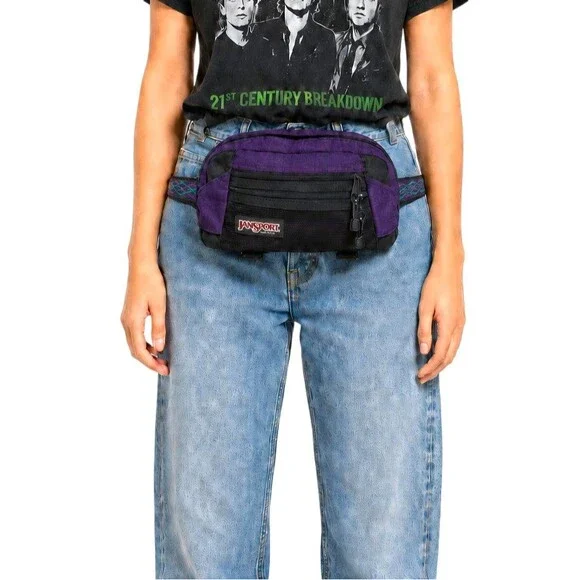 Vintage JanSport Fanny Pack Purple Rip-Stop Nylon Hip Waist Bag Made in USA 1994
