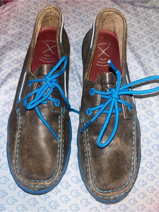 Twisted X Men’s Brown Leather Boat Shoes with Bright Blue Laces