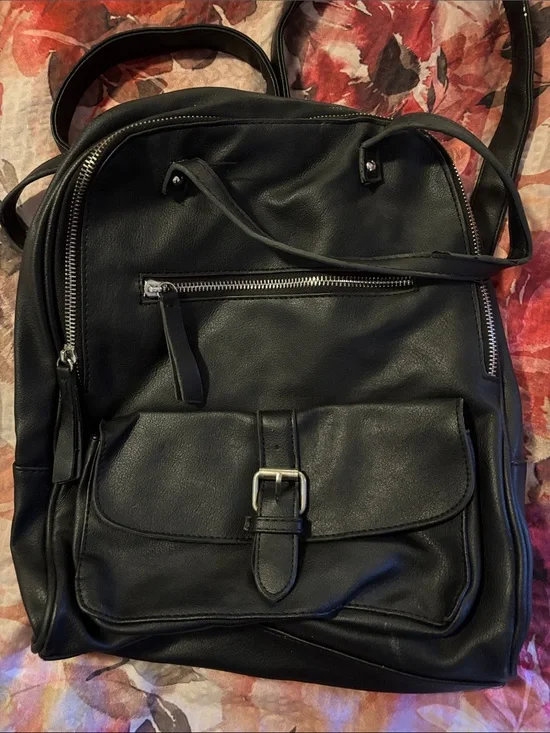 Woman’s Black Faux Leather Small Backpack