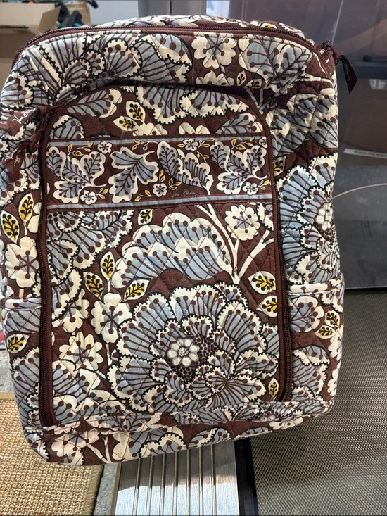 Vera Bradley Quilted Floral Backpack in Brown, Light Blue & Yellow