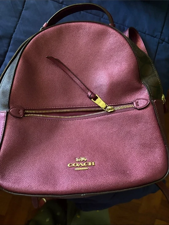 COACH Metallic Berry Pink Leather Backpack with Gold Hardware