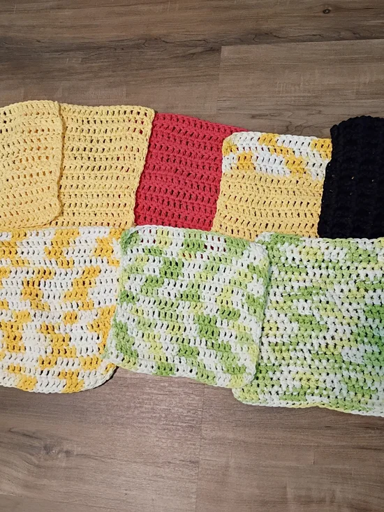 Handmade Cotton Washcloths - Set of 8 Multicolored Crocheted Dish/Washcloths