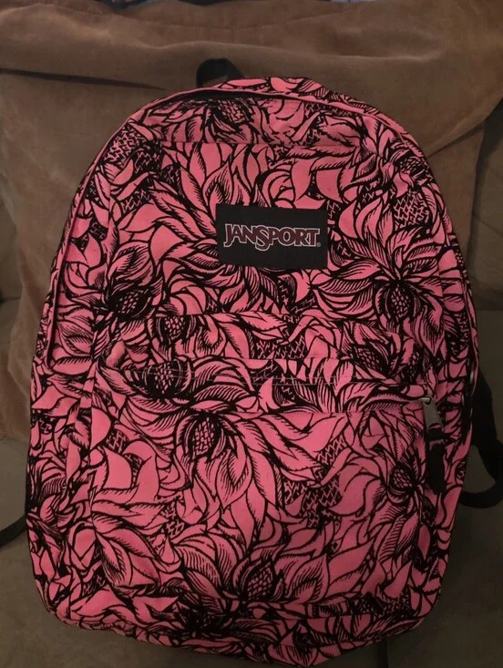 JanSport Pink and Black Floral Backpack