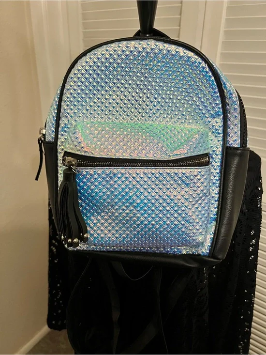 Holographic Iridescent Mini Backpack - Black Trim