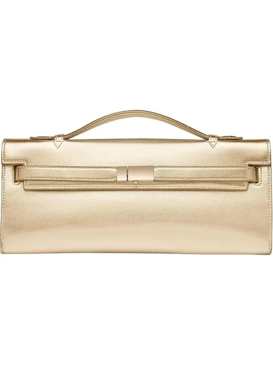 👜Women's Gold PU Leather Top Handle Bag Evening Clutch Purse Party Wedding