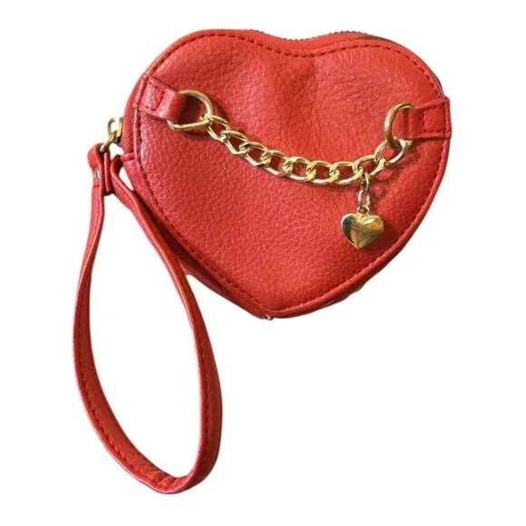 Juicy Couture Red Heart Wristlet Coin Purse Zip Around 5