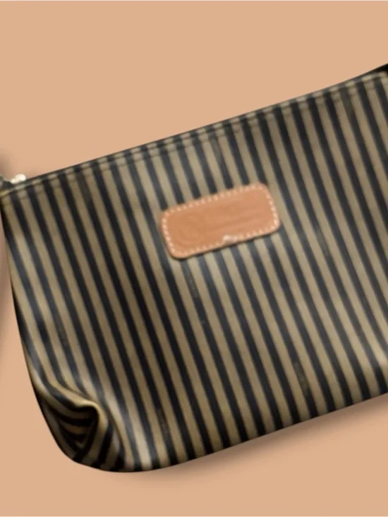 Vintage Fendi 1926 SAS Roma Toiletry Pequin Stripe Wristlet Logo Clutch Bag