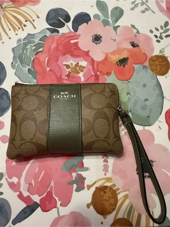 COACH Brown and Olive Signature Wristlet