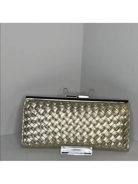 Gold and Silver Textured Clutch with Secure Closure