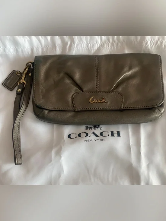 Coach  Ashley Bronze  Leather Wristlet Clutch