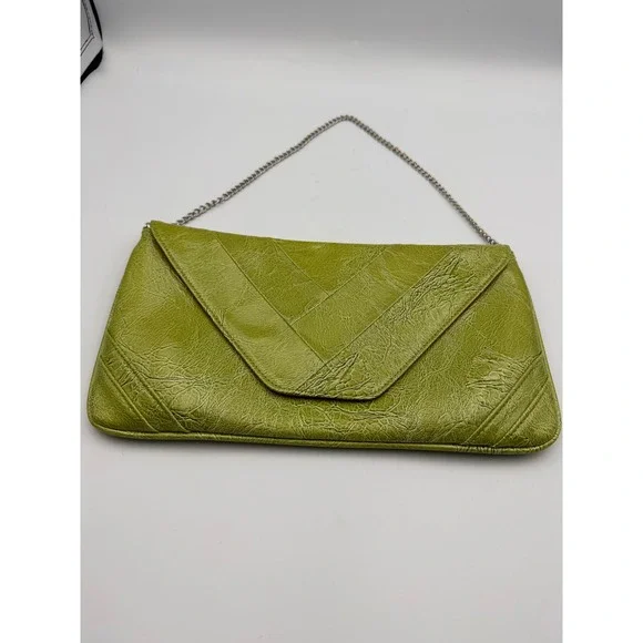 Daisy Fuentes Lime Green Faux Leather Envelope Clutch Bag with Chain Strap