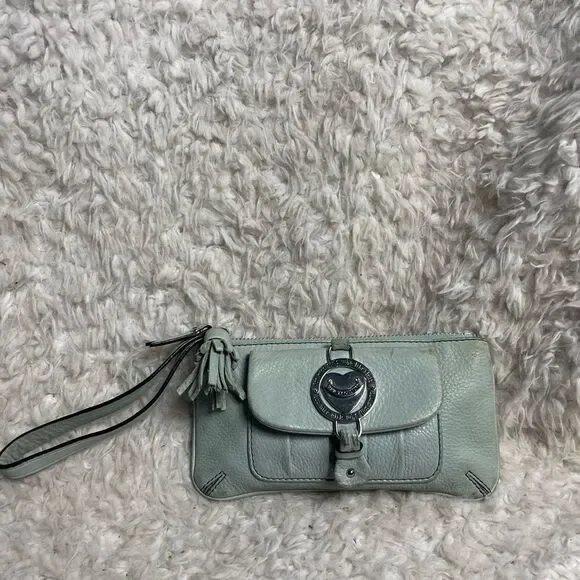 Vintage Juicy Couture leather Blue wristlet wallet tassel &silver tone accents